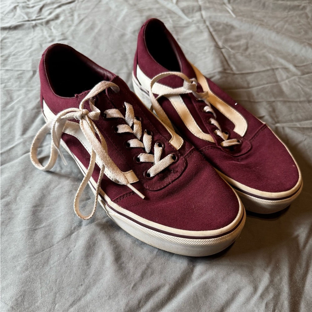 Vans Burgundy and White Sneakers